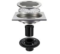 XDLEDMKIZ Siphon de Sol carré de 10 cm, Siphon de Douche en Laiton avec crépine Amovible et Grille de recouvrement, Siphon de Sol de Salle de Bain avec Bride pour évier de Cuisine.