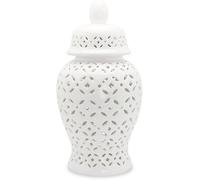 XDLEDMKIZ Vase décoratif Blanc, Pot à Gingembre, Pot en céramique avec Couvercle, Fleur en Porcelaine à Motif Treillis.
