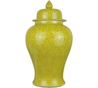 XDLEDMKIZ Vase en céramique décorative avec Couvercle, Pot à Gingembre, Jarre Chinoise Jaune en Porcelaine de Style Temple, Vase Antique à Effet craquelé.
