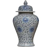 XDLEDMKIZ Vase en Porcelaine Bleue et Blanche, Pot à Gingembre en Forme de Lotus avec Couvercle, Pot en céramique de Style Temple, Centre de Table, Composition Florale