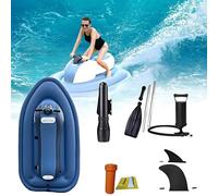 XDLYWUZIQ Jet Ski Gonflable avec Scooter Et Pagaie 500 W, Batterie 10 000 Mah, Télécommande, Charge Utile 150 Kg, Embarcation à Double Aileron pour Piscine, Lac Et Mer Blue-500W16000mAh