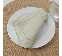 XDMING Lot de 12 Serviettes à Cocktail Blanches en Lin et Coton à Ourlet ajouré 6 x 6 Pouces, Dessous de Verre lavables en Tissu pour Mariage, Bar, Boisson