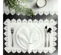 XDMING Lot de 12 Serviettes Blanches à Ourlet ajouré pour Cocktail, fête, Mariage, Nappe, Tissu en Lin, Serviette de Table en Coton