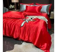 XDMING Parure de lit en Soie de mûrier, Housse de Couette légère, taie d'oreiller, Drap Plat, 4 pièces, Parure de lit, décoration de la Maison