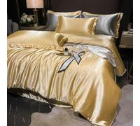 XDMING Parure de lit en Soie de mûrier, Housse de Couette légère, taie d'oreiller, Drap Plat, 4 pièces, Parure de lit, décoration de la Maison