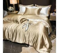 XDMING Parure de lit en Soie de mûrier, Housse de Couette légère, taie d'oreiller, Drap Plat, 4 pièces, Parure de lit, décoration de la Maison