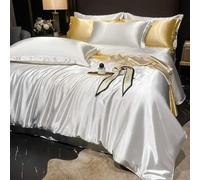 XDMING Parure de lit en Soie de mûrier, Housse de Couette légère, taie d'oreiller, Drap Plat, 4 pièces, Parure de lit, décoration de la Maison