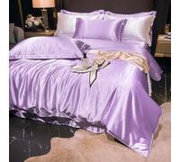 XDMING Parure de lit en Soie de mûrier, Housse de Couette légère, taie d'oreiller, Drap Plat, 4 pièces, Parure de lit, décoration de la Maison