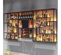 XDOPIRRS Armoire à vin en métal de grande capacité, casier à vin mural industriel avec lumières LED, présentoir à bouteilles de vin, avec porte-verres, casier à vin en bandes de fer(Black,200cm)
