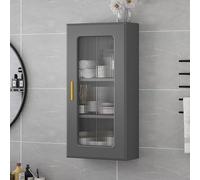 XDOPIRRS Armoire Flottante à 2/3 Niveaux, vitrine Murale en Bois Massif, Armoire de Rangement en Bois pour Salle de Bain avec Porte en Verre(Gray,60 * 40 * 15cm/23.6 * 15.7 * 5.9in)