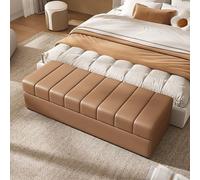 XDOPIRRS Banc de Rangement en Cuir, Coffre de Stockage avec Charnière de Sécurité, Pouf Bout de Lit pour Chambre, Banquette Entrée Rembourrée, Structure en Bois Massif, Tabouret(C,110cm/43.3in)