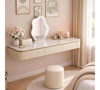 XDOPIRRS Coiffeuse Murale Suspendue avec Tiroirs - Table de Maquillage Suspendue Gain de Place avec Plateau en Pierre Frittée, pour Chambres, Salles de Bain et Salons de Coiffure(C,160cm/63in)