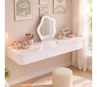 XDOPIRRS Coiffeuse Murale Suspendue avec Tiroirs - Table de Maquillage Suspendue Gain de Place avec Plateau en Pierre Frittée, pour Chambres, Salles de Bain et Salons de Coiffure(F,80cm/31.5in)
