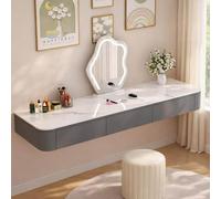XDOPIRRS Coiffeuse Murale Suspendue avec Tiroirs - Table de Maquillage Suspendue Gain de Place avec Plateau en Pierre Frittée, pour Chambres, Salles de Bain et Salons de Coiffure(B,160cm/63in)