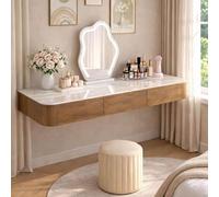 XDOPIRRS Coiffeuse Murale Suspendue avec Tiroirs - Table de Maquillage Suspendue Gain de Place avec Plateau en Pierre Frittée, pour Chambres, Salles de Bain et Salons de Coiffure(E,60cm/23.6in)