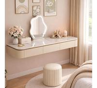 XDOPIRRS Coiffeuse Murale Suspendue avec Tiroirs - Table de Maquillage Suspendue Gain de Place avec Plateau en Pierre Frittée, pour Chambres, Salles de Bain et Salons de Coiffure(G,160cm/63in)