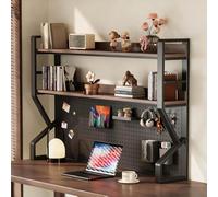 XDOPIRRS Étagère de Bureau à Trois Niveaux au Style Industriel en Forme de trapèze, Rangement de Table indépendant, présentoir Gain de Place avec Panneau arrière en Treillis(A,53cm/20.8in)