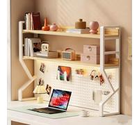 XDOPIRRS Étagère de Bureau à Trois Niveaux au Style Industriel en Forme de trapèze, Rangement de Table indépendant, présentoir Gain de Place avec Panneau arrière en Treillis(D,133cm/52.3in)