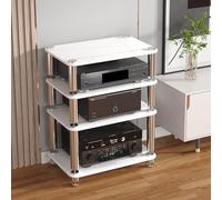 XDOPIRRS Meuble de Rangement autoportant au Sol,Meuble Audio vidéoAudio en Bois Ouvert,Meuble de Rangement stéréo,Meuble Console pour Lecteur CD DVD,Console de Jeu,boîtier TV(White,4-Layer)