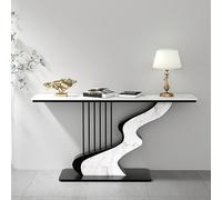 XDOPIRRS Table Console Rectangulaire de Style Moderne, Console d'Entrée et Décor Mural avec Pieds Métalliques Géométriques, Plateau en Marbre, pour Couloir, Entrée, Salon et Chambre(F,150cm/59in)