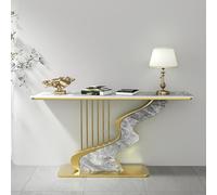XDOPIRRS Table Console Rectangulaire de Style Moderne, Console d'Entrée et Décor Mural avec Pieds Métalliques Géométriques, Plateau en Marbre, pour Couloir, Entrée, Salon et Chambre(G,120cm/47.2in)