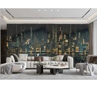 XDOUBAO Papier Peint Art Minimaliste Moderne En Trois Dimensions Motif Silhouette De Ville Dorée Scène De Nuit Peinture TV Canapé Salon Fond Mur Restaurant Chambre Salle D'étude Murale,3D,150x105cm