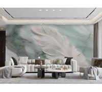 XDOUBAO Papier Peint Art Minimaliste Moderne Plume Blanche Clair Marbre Vert Foncé Panneau De Roche Peinture TV Canapé Salon Fond Mur Salle À Manger Chambre Salle D'étude Murale,3D,300x210cm