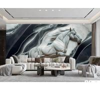 XDOUBAO Papier Peint Art Minimaliste Moderne Sautant Cheval Blanc Relief Bleu Gris Marbre TV Canapé Fond Mur Papier Peint Salon Restaurant Café Mural,3D,300x210cm