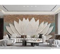 XDOUBAO Papier Peint Art Minimaliste Moderne Sculpture Sur Bois Lotus Blanc Relief Texture Roche TV Canapé Fond Papier Peint Mural Salon Chambre Salle À Manger Murale,3D,300x210cm
