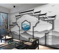 XDOUBAO Papier Peint En Trois Dimensions Bâtiment Tête De Cheval Mur Paysage Art Salon Après-midi Thé Café Fond Mural Restaurant Occidental Papier Peint,3D,300x210cm