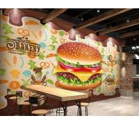 XDOUBAO Papier Peint Graffiti Peint À La Main Pour Salle De Pâtisserie, Burger, Restauration Rapide, Snack-bar, Thé De L'après-midi, Restaurant Occidental, Fond D'écran Mural Pour Café,3D,430x300cm