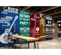 XDOUBAO Papier Peint Lettres Graffitis Peintes À La Main, Instruments Colorés, Musique, Bar, Café, Fond Mural Pour Restaurant Occidental,3D,300x210cm