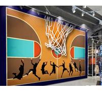XDOUBAO Papier Peint Mode Cool Graffiti Terrain De Basket Net Silhouette Bar Après-midi Thé Restaurant Occidental Fond Mur Papier Peint Café Mural,3D,150x105cm
