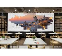 XDOUBAO Papier Peint Mode Mur De Briques Blanches En Trois Dimensions Bâtiment De La Mer Scène De Nuit Art Dessert Café Fond Mural Restaurant Occidental Papier Peint,3D,200x140cm