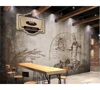XDOUBAO Papier Peint Mode Nostalgique Dessin Au Trait Pain Cuisson Thème Dessert Thé De L'après-midi Fond De Restaurant Occidental Papier Peint Mural De Café,3D,250x175cm