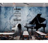 XDOUBAO Papier Peint Mode Personnalité Musique Piano Note Série Thème Bar Après-midi Thé Restaurant Occidental Fond Mur Papier Peint Café Mural,3D,400x280cm