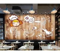 XDOUBAO Papier Peint Mode Planche De Bois Peint À La Main Délicieux Restaurant Gastronomique Après-midi Thé Restaurant Occidental Fond Mur Papier Peint Café Mural,3D,350x245cm