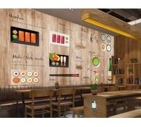XDOUBAO Papier Peint Mode Planche De Bois Peint À La Main Sushi Restaurant Gastronomique Thé De L'après-midi Restaurant Occidental Fond Mur Papier Peint Café Mural,3D,250x175cm