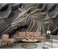 XDOUBAO Papier Peint Moderne Minimaliste Abstrait Ligne D'or Blanc Cheval Relief Motif Marbre Noir Et Gris TV Canapé Fond Mur Papier Peint Salon Restaurant Café Mural,3D,300x210cm
