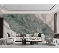 XDOUBAO Papier Peint Moderne Minimaliste Art Vert Clair Plume Marbre Panneau De Roche Peinture TV Canapé Salon Fond Mur Salle À Manger Chambre Salle D'étude Murale,3D,430x300cm