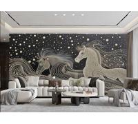 XDOUBAO Papier Peint Moderne Minimaliste Cheval En Cours D'exécution Silhouette Motif À Pois Scène De Nuit Peinture TV Canapé Salon Fond Mur Salle À Manger Chambre Salle D'étude Murale,3D,430x300cm