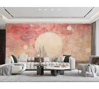 XDOUBAO Papier Peint Moderne Minimaliste Coucher De Soleil Rouge Doré Lune Peinture À L'huile Paysage Peinture TV Canapé Fond Mur Papier Peint Salon Restaurant Café Mural,3D,350x245cm