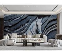 XDOUBAO Papier Peint Moderne Minimaliste En Relief De Roche, Art De Cheval Blanc, Motif De Marbre Bleu Foncé, Fond De Canapé TV, Papier Peint Mural Pour Salon, Restaurant, Café,3D,430x300cm