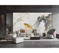 XDOUBAO Papier Peint Moderne Minimaliste Encre Carpe Sautant Par-dessus La Porte Du Dragon Art Paysage TV Canapé Fond Mur Papier Peint Salon Restaurant Café Mural,3D,400x280cm