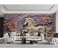 XDOUBAO Papier Peint Moderne Minimaliste Fleur Violette Art Rock Tridimensionnel Motif Cheval Blanc Peinture TV Canapé Salon Fond Mur Restaurant Chambre Salle D'étude Murale,3D,430x300cm