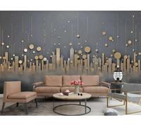 XDOUBAO Papier Peint Moderne Minimaliste Silhouette De Ville Dorée Ciel Étoilé Scène De Nuit Peinture TV Canapé Salon Fond Mur Restaurant Chambre Salle D'étude Murale,3D,400x280cm