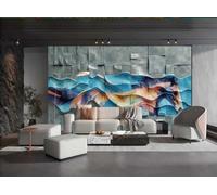 XDOUBAO Papier Peint Moderne Minimaliste Tridimensionnel Gris Roche Ciel Bleu Vague Relief Arc-en-ciel Cheval Art TV Canapé Fond Mur Papier Peint Salon Restaurant Café Mural,3D,430x300cm