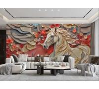 XDOUBAO Papier Peint Moderne Simple Tridimensionnel Fleur Rouge Art Relief Cheval Marron Motif Géométrique TV Canapé Salon Fond Mur Restaurant Chambre Salle D'étude Murale,3D,400x280cm