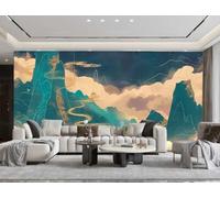 XDOUBAO Papier Peint Moderne Simple Vert Foncé Montagne Sacrée Encre Alpine Rock Art Relief TV Canapé Fond Mur Papier Peint Salon Restaurant Café Mural,3D,150x105cm