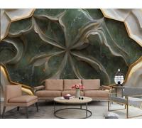 XDOUBAO Papier Peint Moderne Tridimensionnel En Relief De Pétales D'or Abstrait Motif De Marbre Vert Émeraude TV Canapé Fond Papier Peint Mural Salon Restaurant Café Mural,3D,300x210cm
